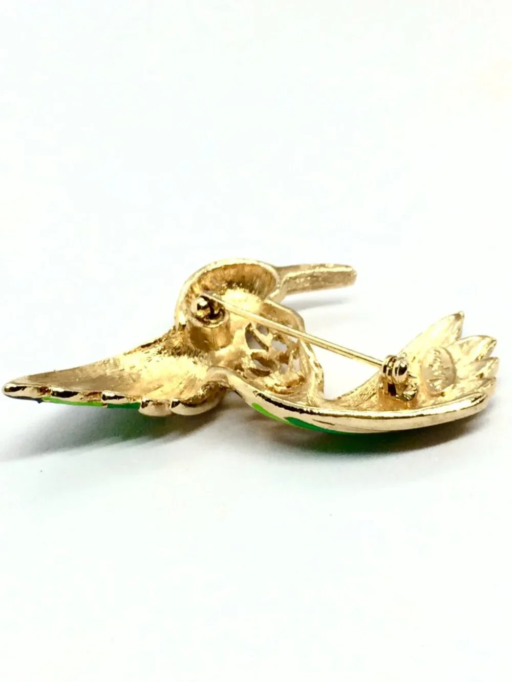 VINTAGE NAPIER BROOCH Hummingbird Bird Blue Green Enamel Gold Tone Figural